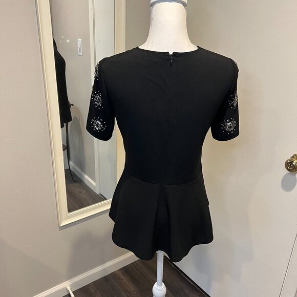 Michael Kors Black Embellished Sleeve Peplum Back Top, Size XS - Picture 11 of 15